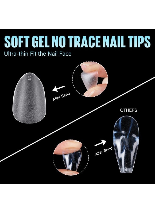 Short Almond Gel X Tips - Almond Shape Acrylic Nail Tips, Soft Gel Nail Tips Full Cover Nail Extensions 240Pcs For Beginner And Professional 12 Sizes