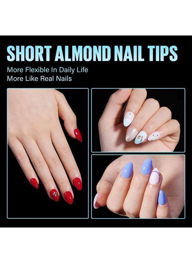 Short Almond Gel X Tips - Almond Shape Acrylic Nail Tips, Soft Gel Nail Tips Full Cover Nail Extensions 240Pcs For Beginner And Professional 12 Sizes