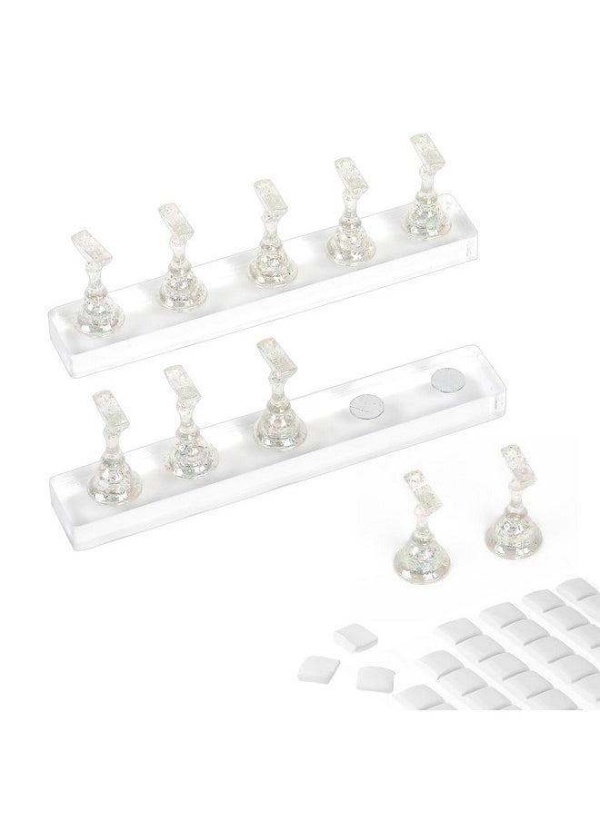2 Set Nail Holder For Painting Nails, Acrylic Nail Stand For Press On / Nails Display With 96 Pcs Reusable Putty (Clear)