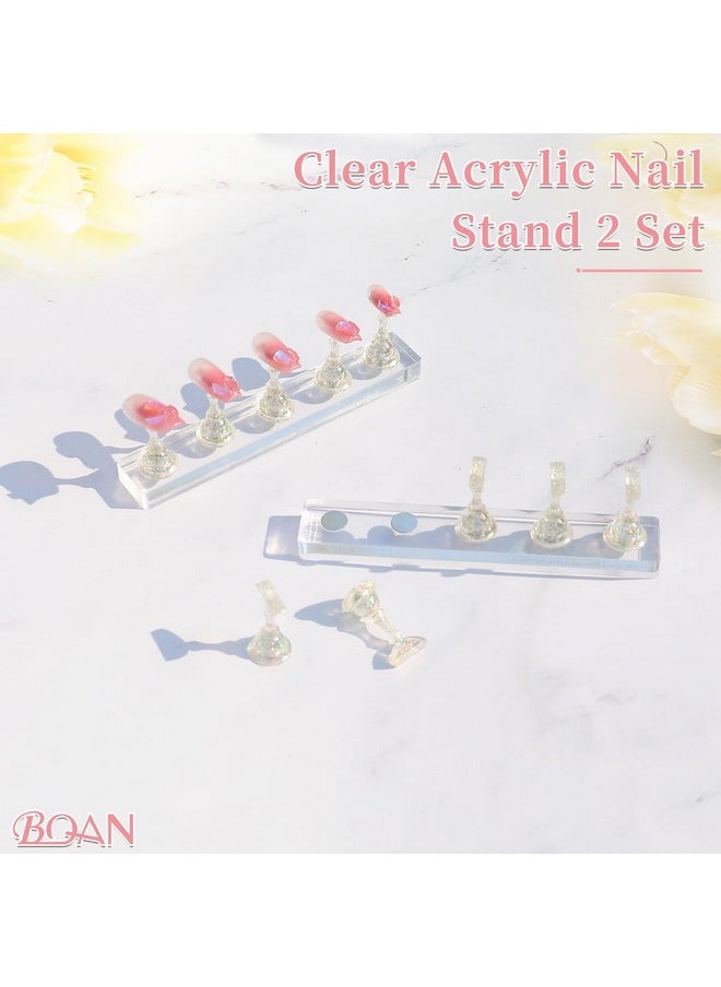 2 Set Nail Holder For Painting Nails, Acrylic Nail Stand For Press On / Nails Display With 96 Pcs Reusable Putty (Clear)