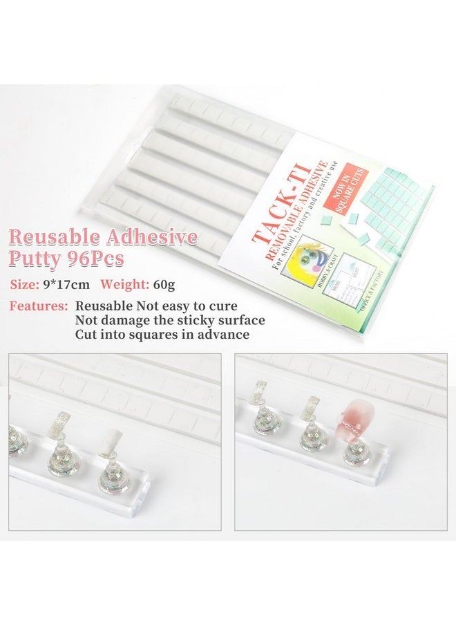 2 Set Nail Holder For Painting Nails, Acrylic Nail Stand For Press On / Nails Display With 96 Pcs Reusable Putty (Clear)