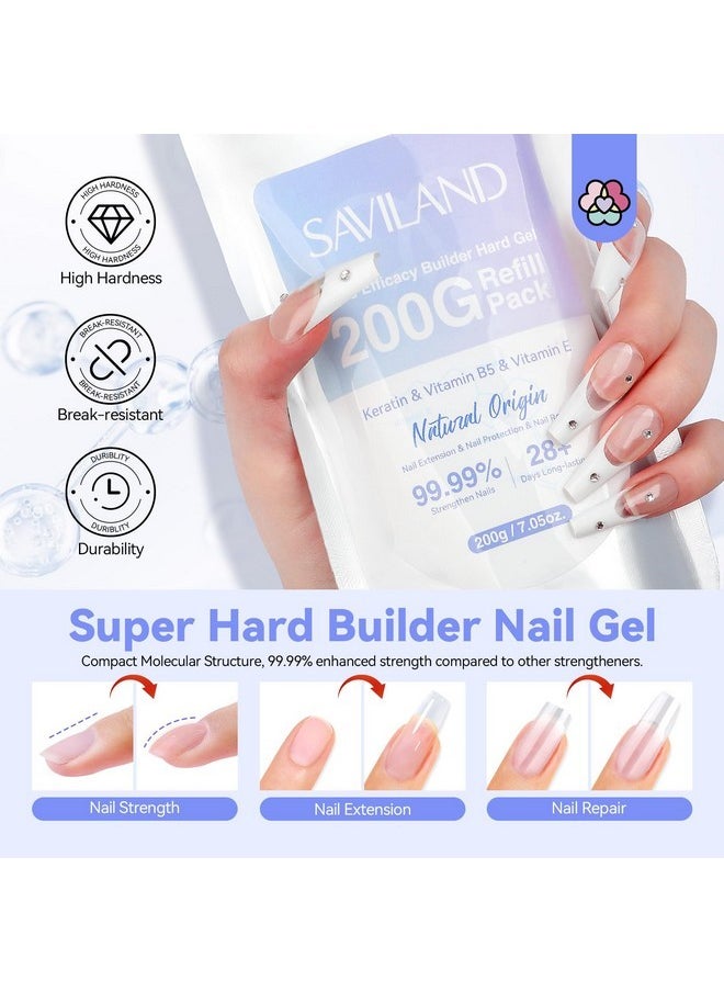 Clear Builder Nail Gel - 200 G Refill Pack Triple Efficacy (Ve&Vb5&Kerain) Hard Gel With Sealed Aluminum Packaging Extension Gel For Starter Professional Diy At Home Salon