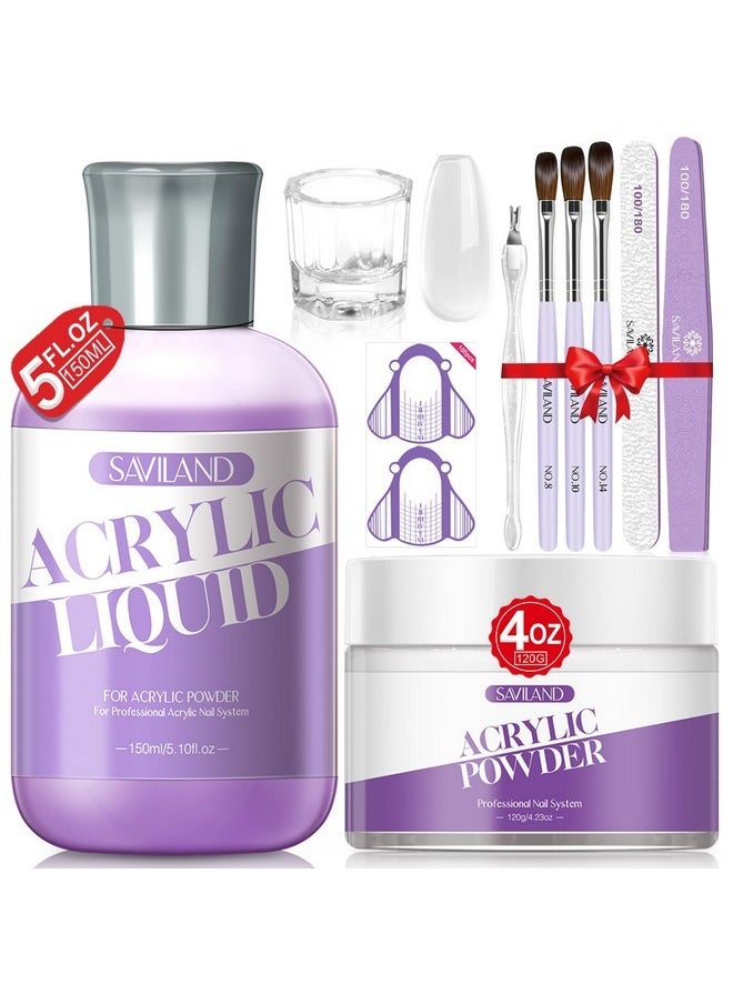 9 Oz Acrylic Nail Kit - 4 Oz Clear Acrylic Powder And 5 Oz Acrylic Liquid With Acrylic Brush Nail Forms For Manicure Application Extension Nail Kit For Starters With Everything Home Diy Salon