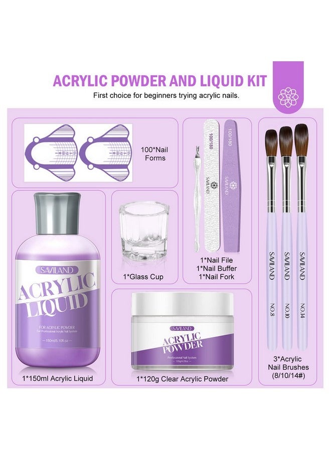 9 Oz Acrylic Nail Kit - 4 Oz Clear Acrylic Powder And 5 Oz Acrylic Liquid With Acrylic Brush Nail Forms For Manicure Application Extension Nail Kit For Starters With Everything Home Diy Salon