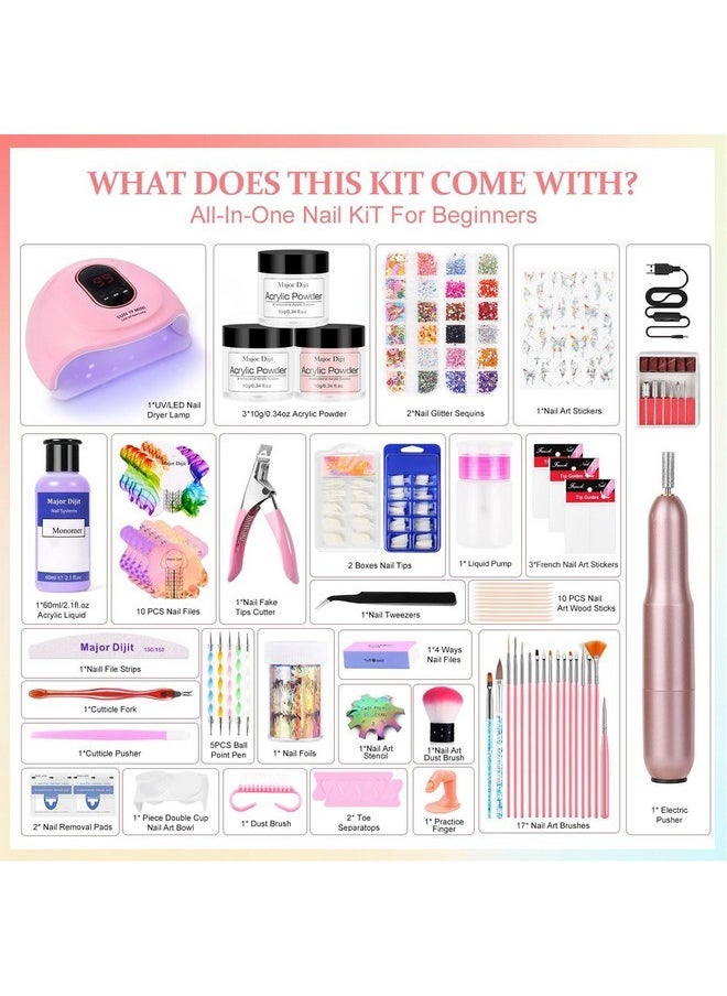 Acrylic Nail Kit-Starter Nails Kit Acrylic Set Acrylic Powder & Liquid With Nail Drill U V Light Professional Acrylic With Everything For Beginners Acrylic Nail Set (Clear/White/Nude)