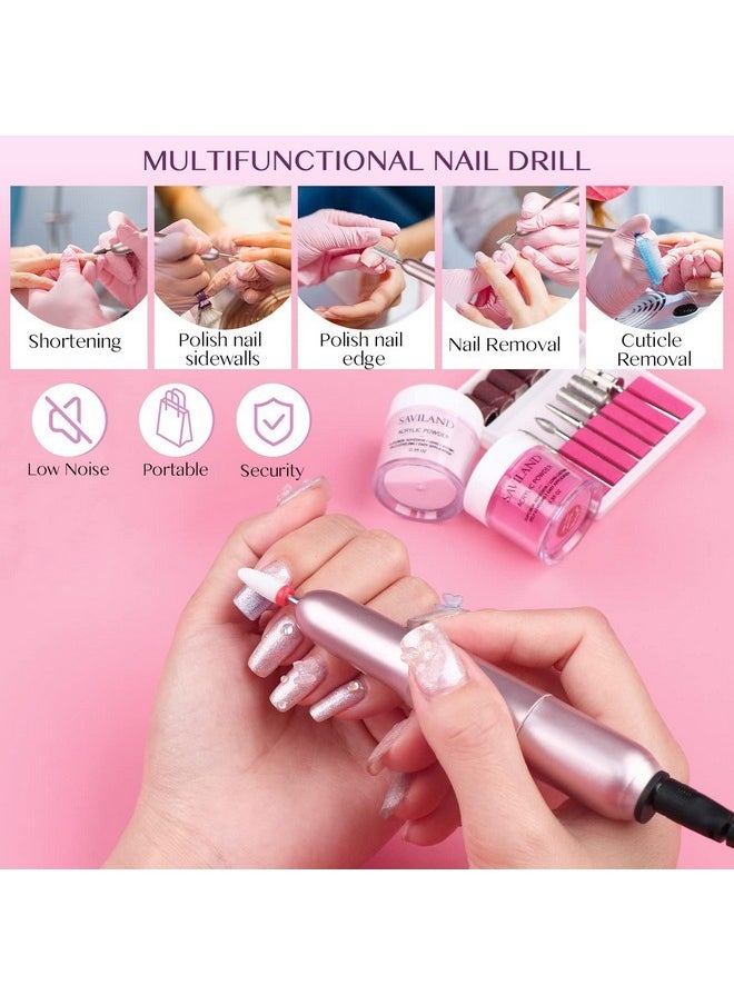 Acrylic Nail Kit With Drill For Beginners - 0.5Oz Clear White Pink Acrylic Powder And Liquid Set Acrylic Nail Brushes Professional Nails Kit Acrylic Set Home Diy Nail Extension Carving