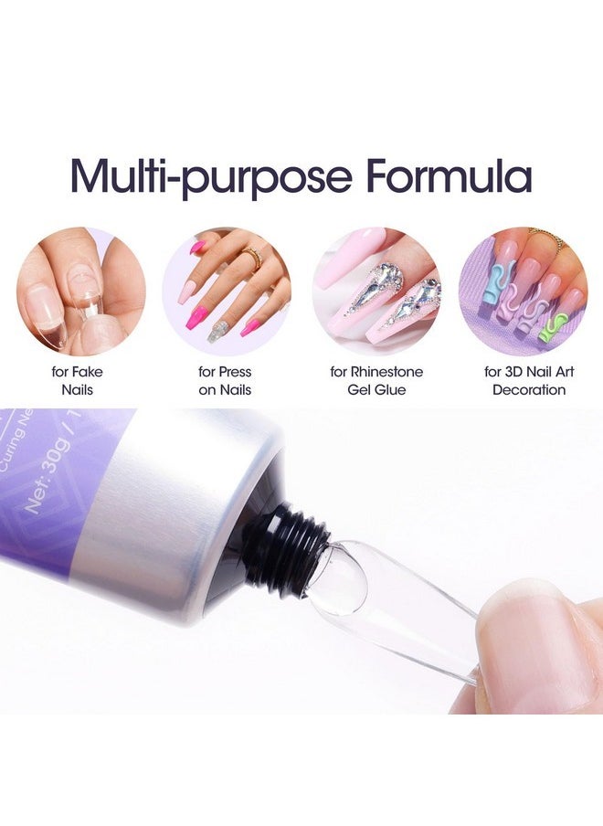 Solid Nail Glue Gel For Press On Nails, 30G Upgraded Gel Nail Glue For Acrylic Nails,Clear 3D Sculpture Gel Super Strong Solid Nail Glue Gel For Gel Tips Uv/Led Lamp Cured