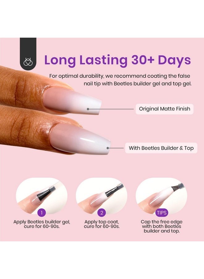 Beetles Press On Nails- 150 Pcs 4 In 1 Ombre Gel Nail Tips Rosy Brown Medium Coffin Press Ons Pre-Applied Primer & Base Coat Glue On Nail Tips, No Need To File Fake Nails Diy Nails Gift For Women