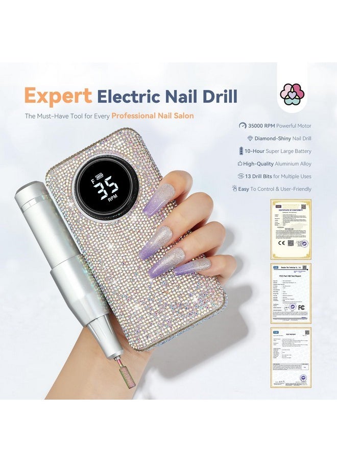 Professionl Nail Drill Kit: Diamond Shiny | 35000Rpm Electric Nail Drill Machine | Nail Drill Kit Professional Drill Bits Drill Nail File Buffer Dust Brush Expert Salon Use Manicure Pedicure