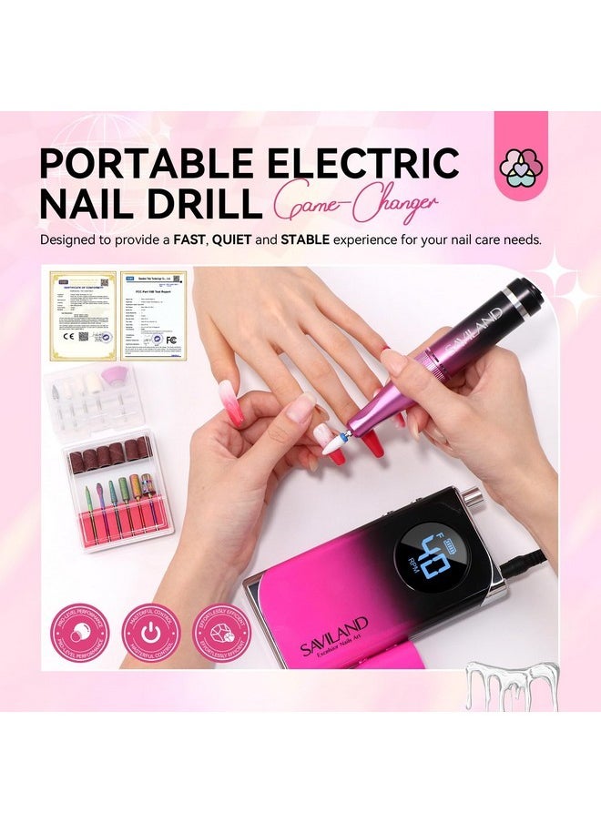 Professional Nail Drill For Acrylics: 2024 High Tech 40000Rpm Electric Nail Drill 6000Mah Efile Machine Rechargeable Nail File Portable Nail Grinder Ceramic Drill Bit Salon Manicure Pedicure