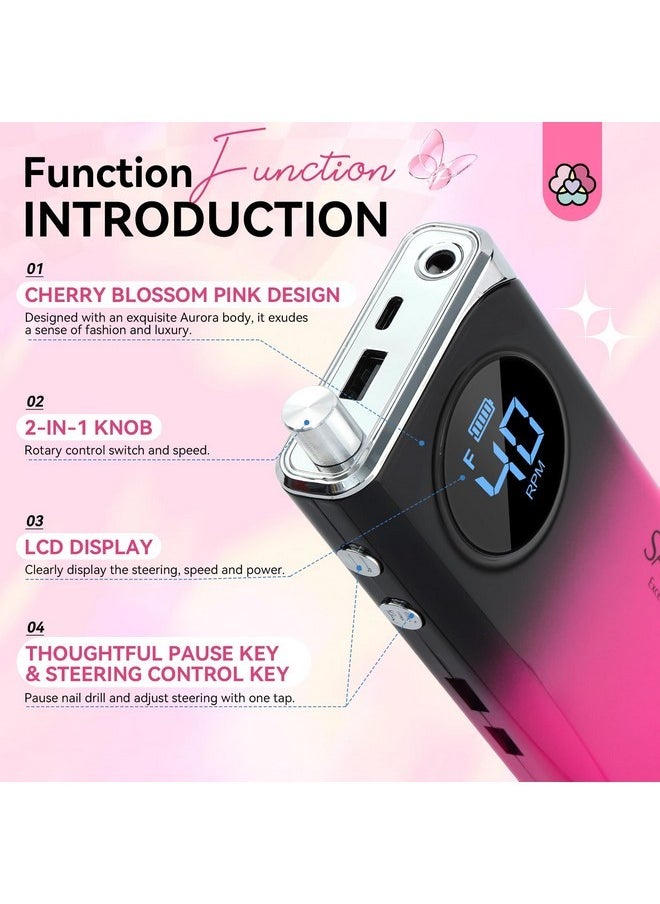 Professional Nail Drill For Acrylics: 2024 High Tech 40000Rpm Electric Nail Drill 6000Mah Efile Machine Rechargeable Nail File Portable Nail Grinder Ceramic Drill Bit Salon Manicure Pedicure