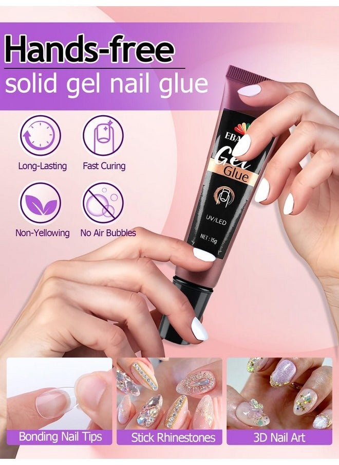 Soft Gel Nail Tips And Solid Gel Glue Kit With Handheld Flash Cure Uv Led Nail Lamp, 120Pcs Short Almond Nail Tips Kit With 3 In 1 Nail Glue&Base Coat For Starters Home Salon