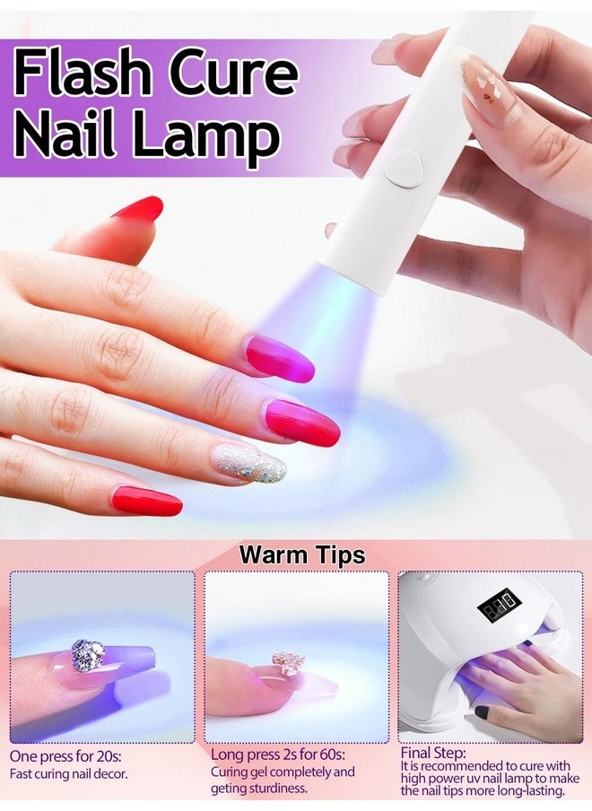 Soft Gel Nail Tips And Solid Gel Glue Kit With Handheld Flash Cure Uv Led Nail Lamp, 120Pcs Short Almond Nail Tips Kit With 3 In 1 Nail Glue&Base Coat For Starters Home Salon