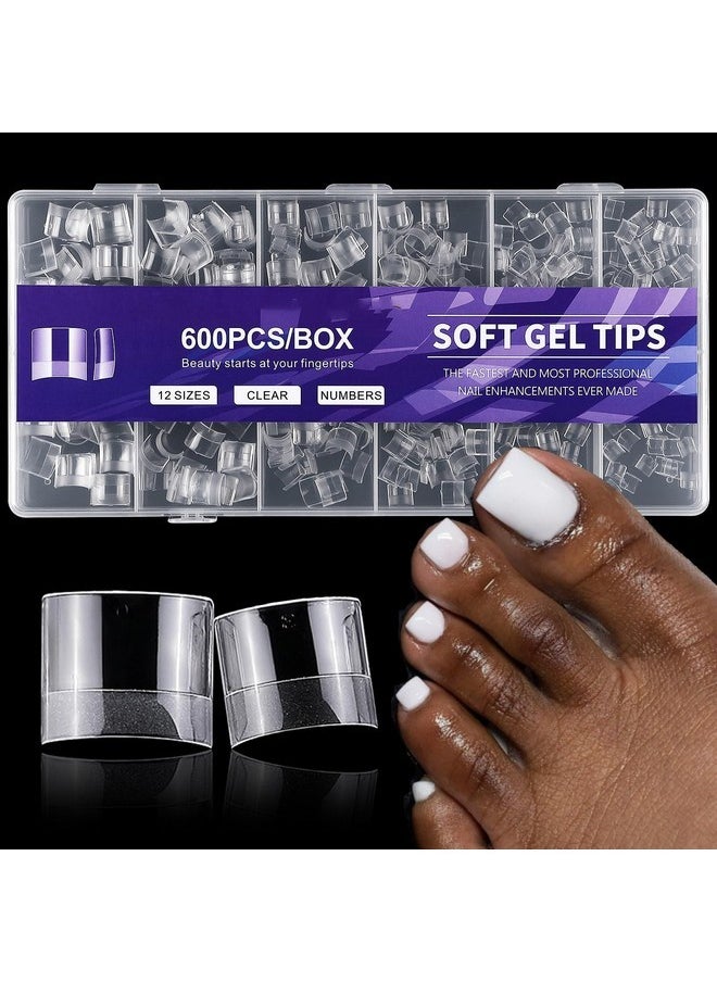 Toe Nail Tips, 600Pcs Soft Gel X Nail Tips Toenails Clear Fake Nails Square Acrylic False Nail Tips 12 Sizes For Toe Nails Extension