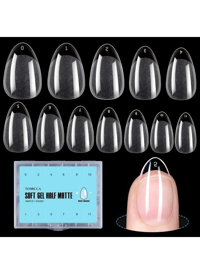 Short Almond Gel Nail Tips, 360Pcs Soft Acrylic Nail Tips For Full Cover Nail Extension Half Matte Pre-Shape False Press On Almond Tips For Nail Extension Nail Salon Diy Ideal Gifts 15 Sizes