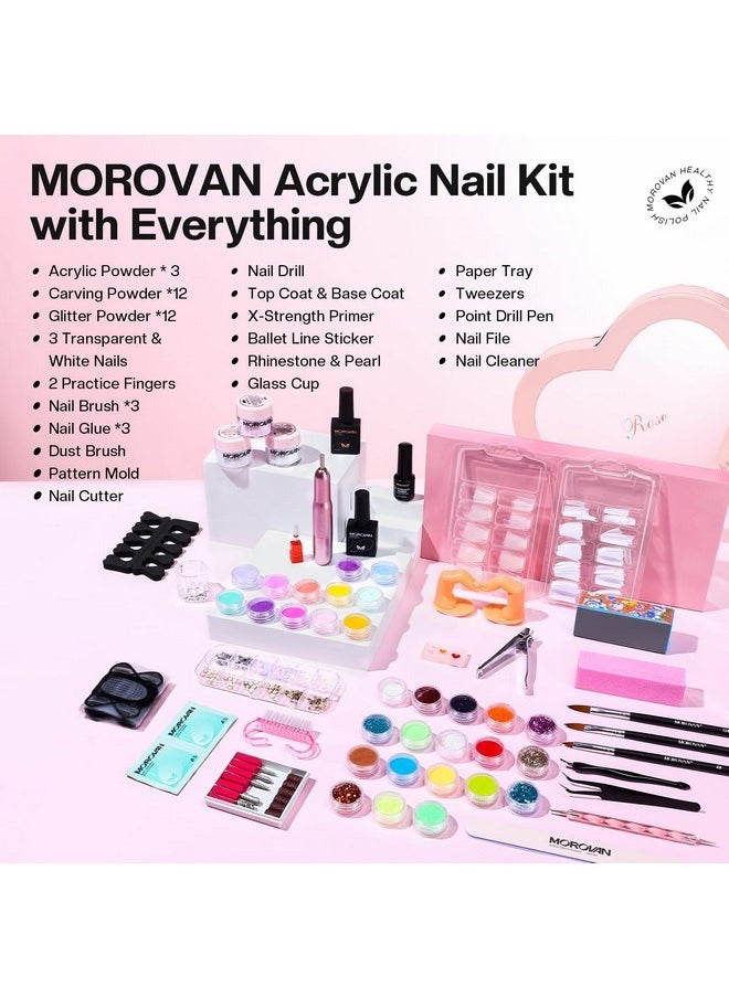 Acrylic Nail Kit For Beginners: Nail Kit Acrylic Set With Professional Acrylic Powder Glitter Full Acrylic Nail Starter Kit For Nail Extensions