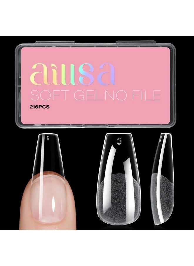 Medium Coffin Nail Tips Soft Gel Half Matte Full Cover Nail Tips Clear Acrylic Pre-Shaped Nail Tips Flase Press On Nail Tips For Extentions Nails Manicure Salon Diy 216Pcs 12 Sizes