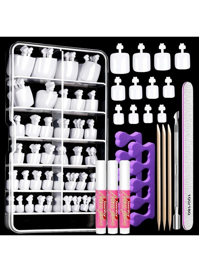 White Press On Toenails For Women With Nail Glue, 120Pcs White Toe Nail Press Ons Acrylic Toenail Kit, Toe Nail Tips Square, Fake Toe Nails Glue On Toe, False Toenails For Missing Toenail