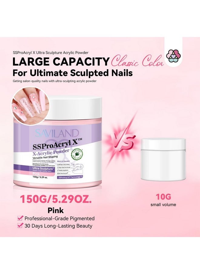 Pink Acrylic Powder Super-Hard: 5.29Oz Keratin Acrylic Powder Smoother Acrylic Nail Powder Bubble Free Professional Nail Powder For Nail Extension & 3D Carving Acrylic Nail Kit Home Salon