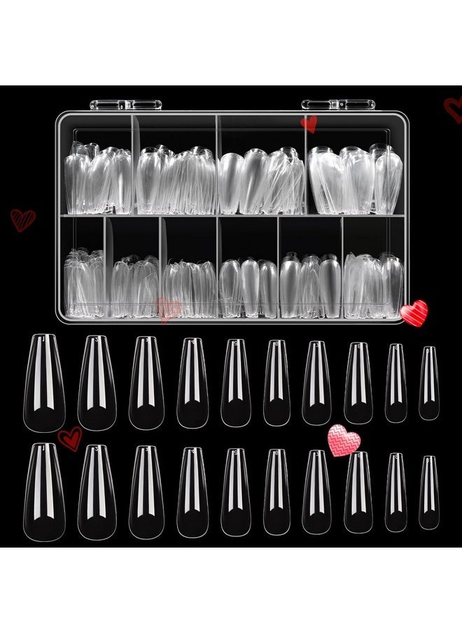 Beetles Acrylic Nails Kit 500Pcs Long Coffin Pre-Shaped Clear Full Cover Soft False Nails, Nail Tips Soak Off Easy Nail Extension Set For Diy Nails Art Home Gift For Women