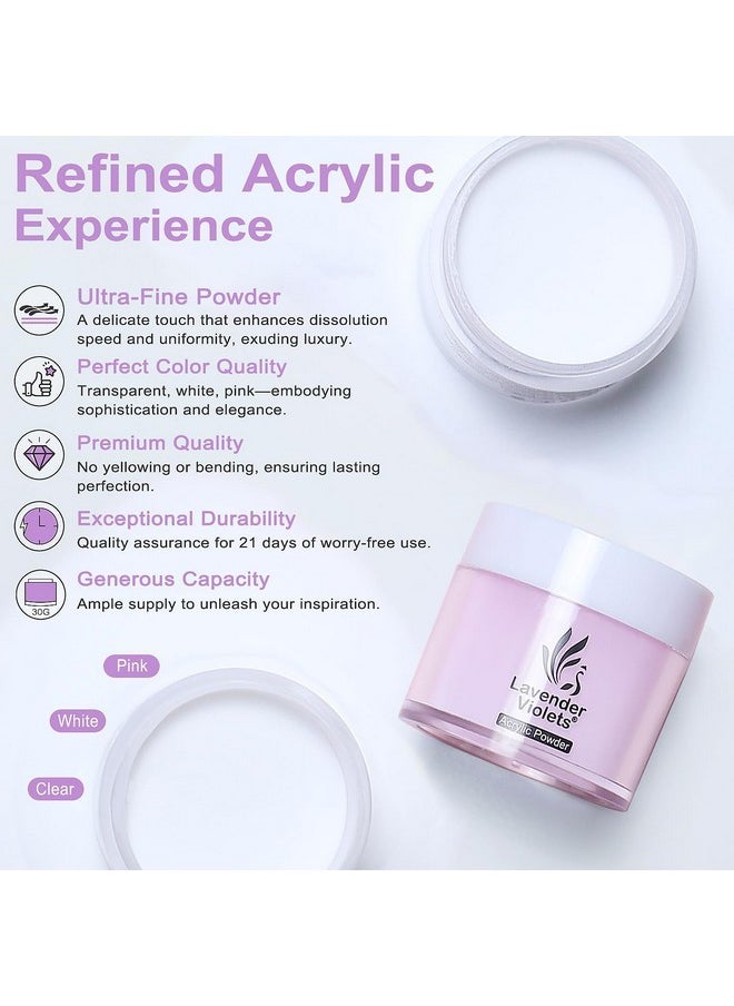 Acrylic Nail Kit - 30G Clear, White, Pink Acrylic Powder And 80Ml Acrylic Liquid Set With Brush, Nail Forms, And Tools For Beginners Home Salon N301