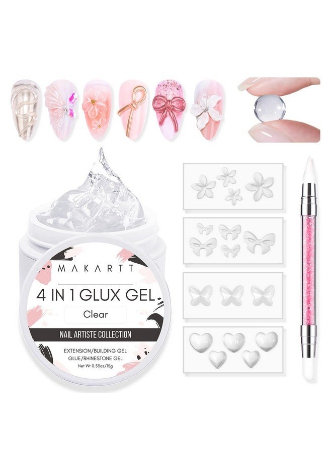 Solid Gel Builder Mini Kit For 3D Scupting Diy - 15Ml 4 In 1 Nail Extension Gel,4 Pcs Silicone Molds,1 Sculpting Brush,Uv Glue For Acrylic Nails Rhinestones Gel Molding Manicure Hard Gel Kit