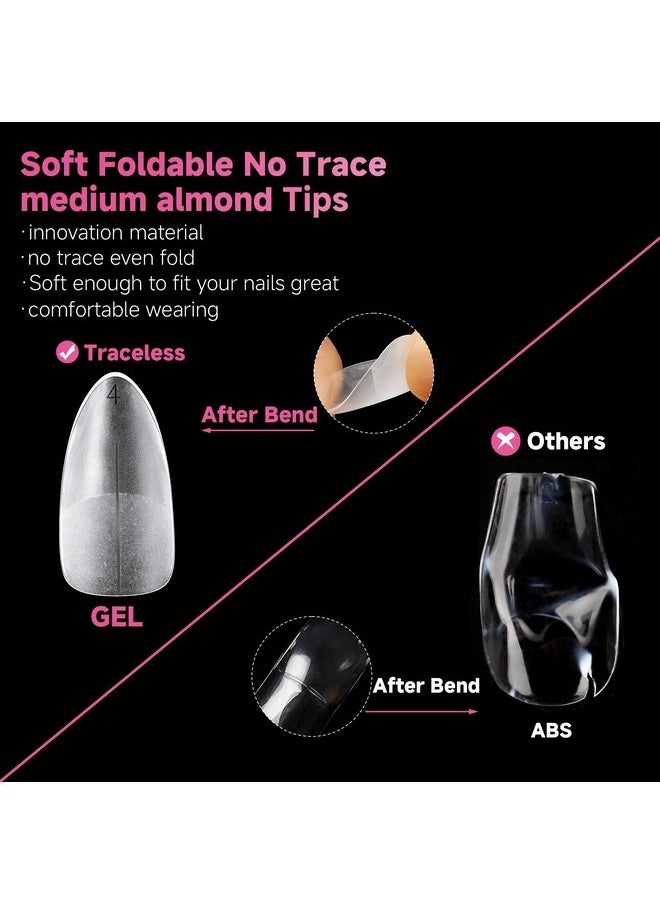 Almond Nail Tips, 15 Sizes Medium Almond Gel X Nail Tips, 312Pcs Full Matte Surface Nail Tips Pre-Buff No Need To File Clear Full Cover Soft Gel Nail Tips For Nail Extension Diy Salon