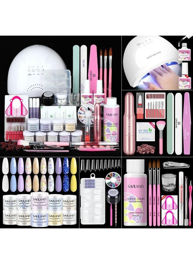 Acrylic Nail Kit With Everything: 10 Colors Acrylic Powder Clear Liquid Monomer 48W Nail Lamp 20000Rpm Nail Drill Complete Tools Home Manicurist Nail Extensions