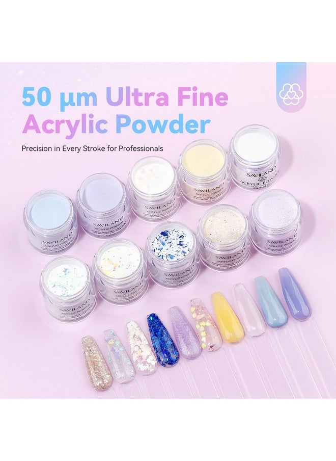 Acrylic Nail Kit With Everything: 10 Colors Acrylic Powder Clear Liquid Monomer 48W Nail Lamp 20000Rpm Nail Drill Complete Tools Home Manicurist Nail Extensions