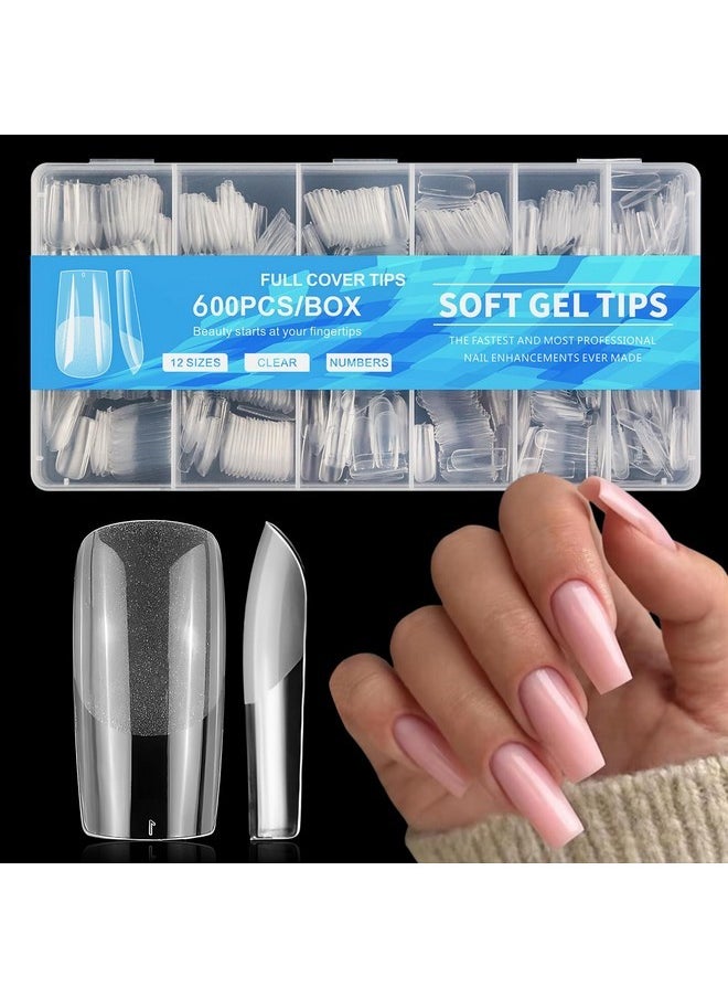 600Pcs Square Nail Tips, Medium Square Gel X Nail Tips Clear Fake Nails Full Cover Acrylic Nail Tips For Extension Nail Manicure Salon Home Diy