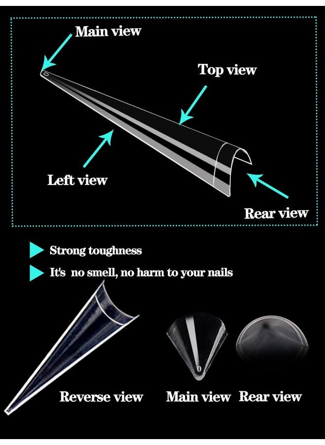 500Pcs Xxl Stiletto Nail Tips, Clear Half Cover Stiletto Nail Tips For Acrylic Nails, 10 Sizes False Nail Tips For Nail Extension With Box
