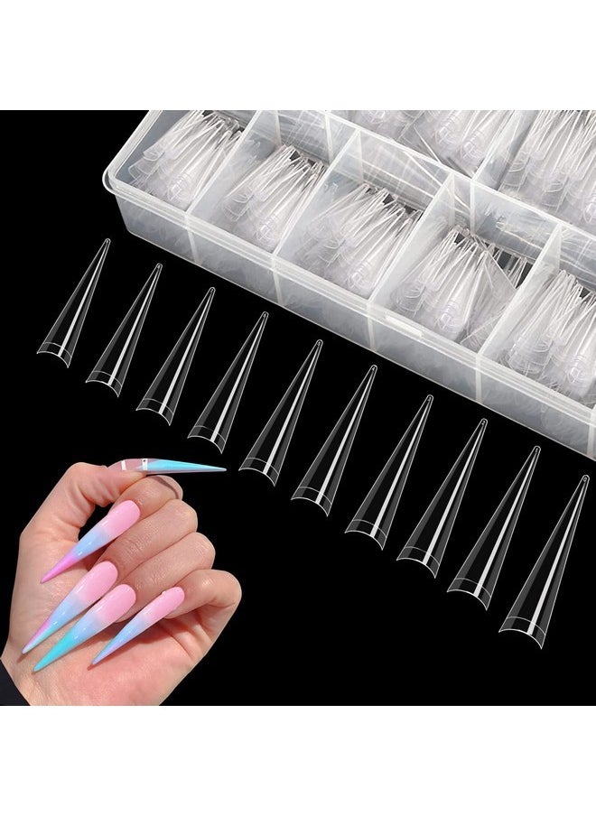 500Pcs Xxl Stiletto Nail Tips, Clear Half Cover Stiletto Nail Tips For Acrylic Nails, 10 Sizes False Nail Tips For Nail Extension With Box