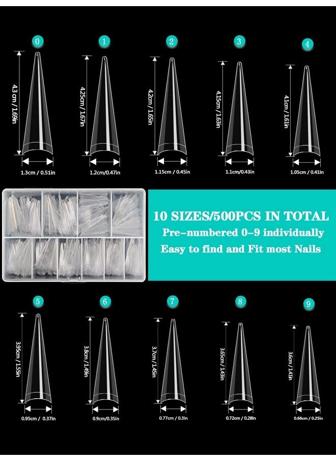 500Pcs Xxl Stiletto Nail Tips, Clear Half Cover Stiletto Nail Tips For Acrylic Nails, 10 Sizes False Nail Tips For Nail Extension With Box