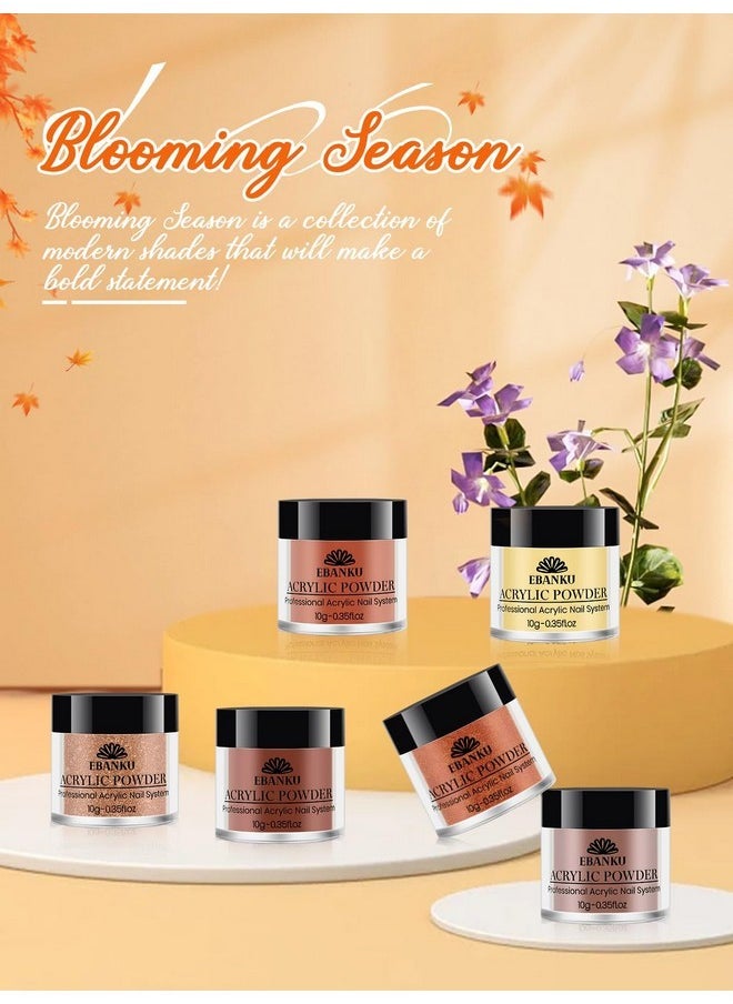 Acrylic Powder, 6 Colors Thanksgiving Acrylic Nail Powder Brown Yellow Orange Glitter Acrylic Powder Fall Autumn Nail Powder For Nail Extension 3D Nail Carving, No Nail Lamp Needed, 0.35 Oz
