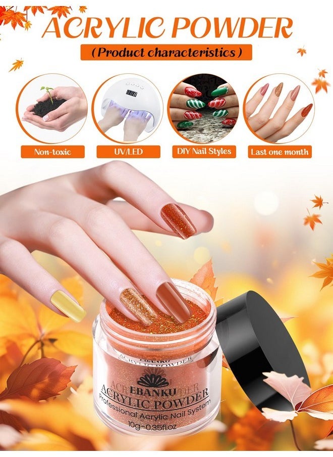 Acrylic Powder, 6 Colors Thanksgiving Acrylic Nail Powder Brown Yellow Orange Glitter Acrylic Powder Fall Autumn Nail Powder For Nail Extension 3D Nail Carving, No Nail Lamp Needed, 0.35 Oz