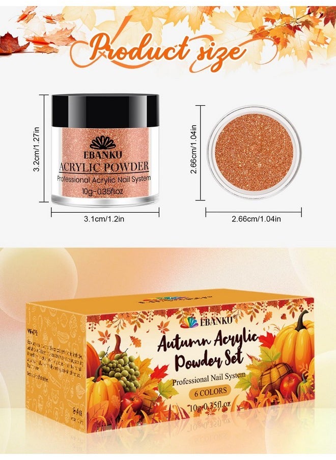 Acrylic Powder, 6 Colors Thanksgiving Acrylic Nail Powder Brown Yellow Orange Glitter Acrylic Powder Fall Autumn Nail Powder For Nail Extension 3D Nail Carving, No Nail Lamp Needed, 0.35 Oz