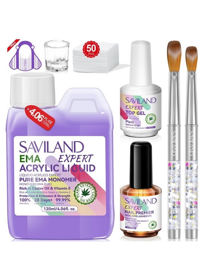 Ema Odorless Monomer Acrylic Liquid: 4 Oz Acrylic Nail Monomer For Acrylic Powder, Premium Acrylic Nail Brush Nail Primer Top Gel, Acrylic Nail Kit For Manicurist