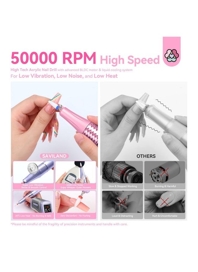 50000Rpm Electric Nail Drill Professional: Rechargeable Portable Efile Nail Drill Kit Strong-Power Nail File Electric 2 Ceramic Bit 11 Drill Bits For Nail Tech Fast Remove Acrylic Nail Salon