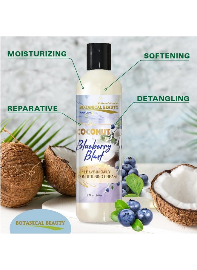Coconut Blueberry Blast Leave-In Conditioner Hair Softening, Detangling, Damage Repairing And Breakage Prevention 8 Fl. Oz. 240 Ml.