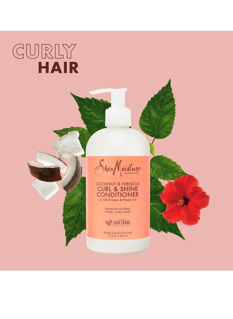 Curl & Shine Conditioner Coconut & Hibiscus, for Thick, Curly Hair to Moisturize & Soften, 13 oz 384 ml