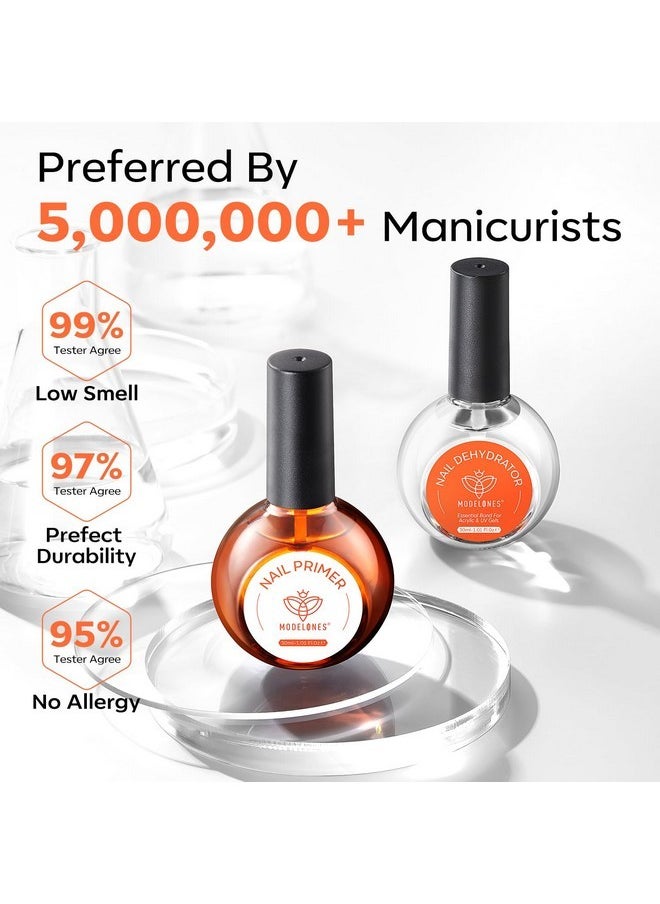 30 Ml Nail Dehydrator And Primer, Acid Free Natural Nail Prep Dehydrate & Bond Primer Kit, Hema-Free Acrylic Nail Supplies Primer Top Coat
