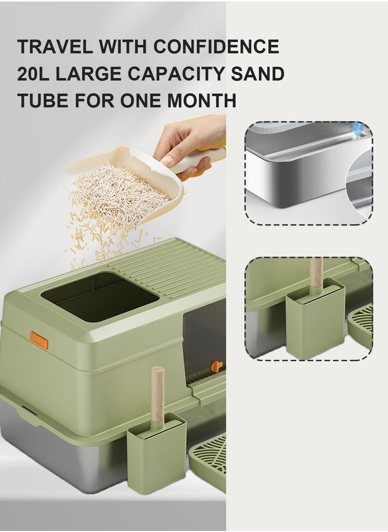 Enclosed Stainless Steel Cat Litter Box with Lid Metal Litter Pan Tray with High Wall Sides