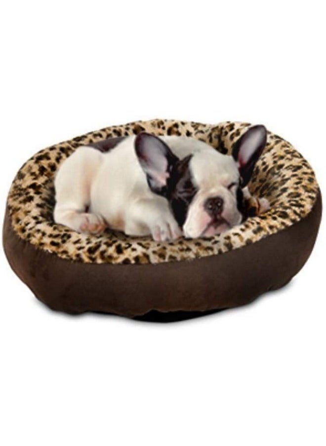 Luxurious Pet Round Animal Print Pet Bed For Dogs And Cats (Large * Brown)