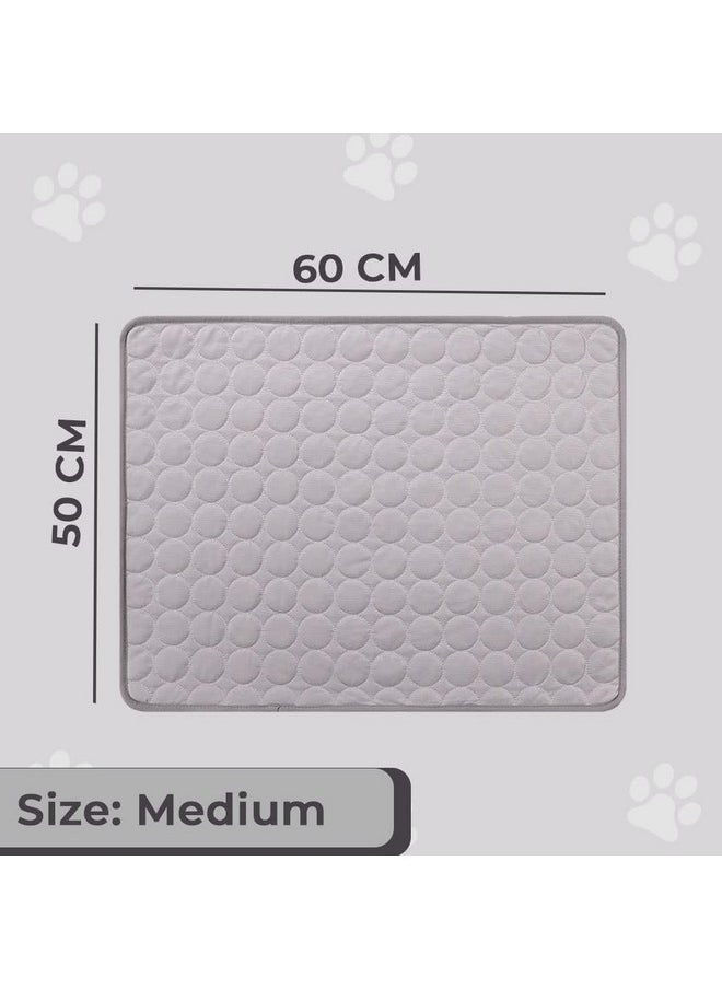 Rectangular Dog & Cat Bed|Premium Cool Ice Silk With Polyester With Bottom Mesh|Multi-Utility Self-Cooling Pad For Dog & Cat|Light-Weight & Durable Dog Bed|Zqcj001G-M|Grey