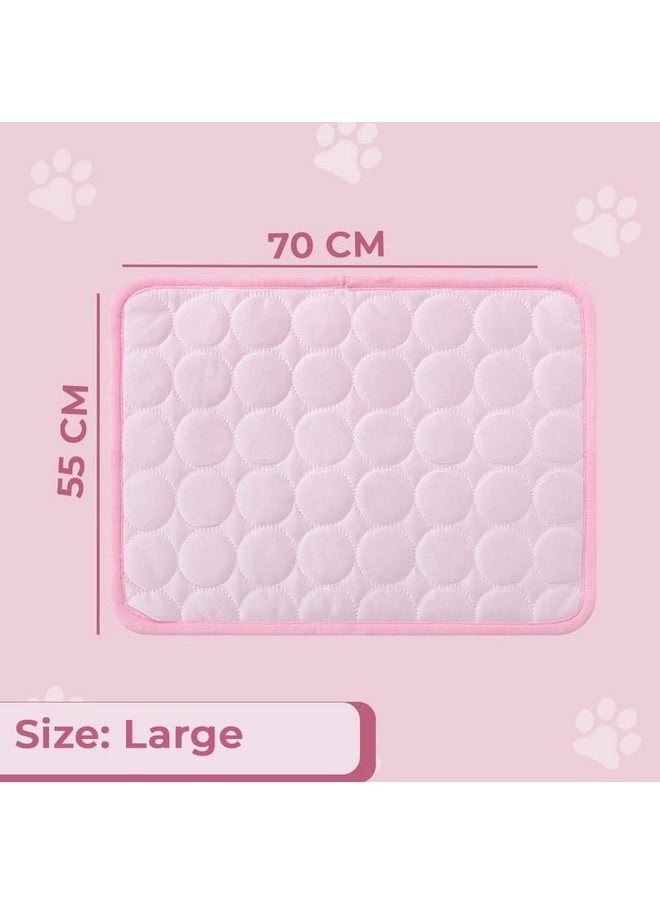Rectangular Dog & Cat Bed|Premium Cool Ice Silk With Polyester With Bottom Mesh|Multi-Utility Self-Cooling Pad For Dog & Cat|Light-Weight & Durable Dog Bed|Zqcj001P-L|Pink