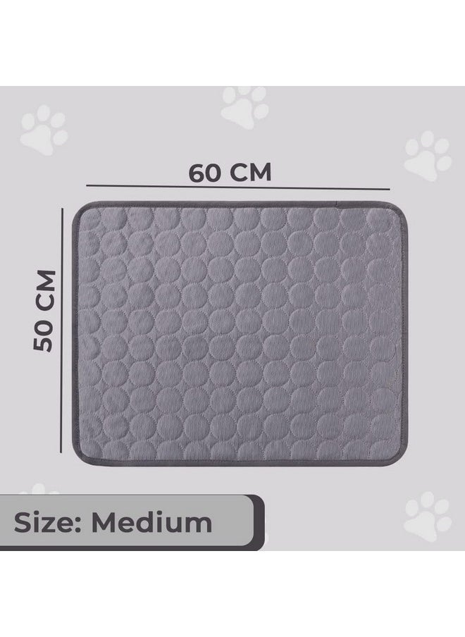 Rectangular Dog & Cat Bed|Premium Cool Ice Silk With Polyester With Bottom Mesh|Multi-Utility Self-Cooling Pad For Dog & Cat|Light-Weight & Durable Dog Bed|Zqcj001Dg-M|Dark Grey
