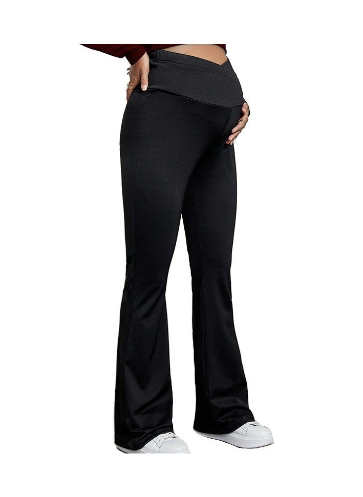 2-PACK Maternity Pants With Cross Belly Support Belt, Close To The Belly, Soft And Comfortable