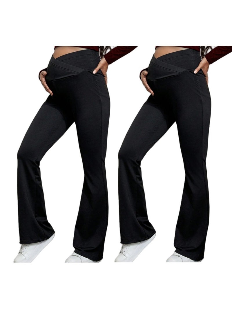 2-PACK Maternity Pants With Cross Belly Support Belt, Close To The Belly, Soft And Comfortable