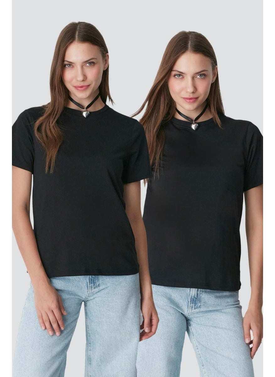 Crew Neck Short Sleeve 2-Pack Basic T-Shirt 960 Black