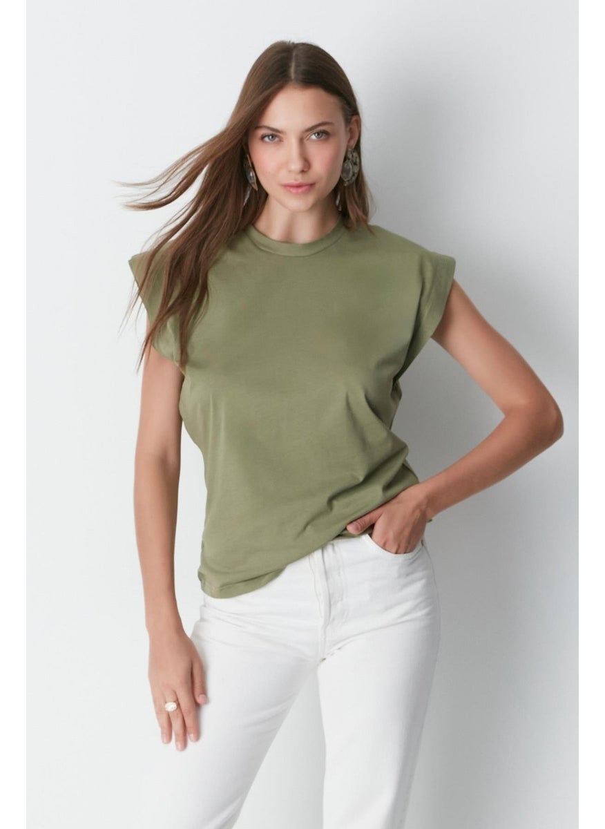 Crew Neck Short Sleeve 2-Piece Basic T-Shirt 958 Khaki/grey